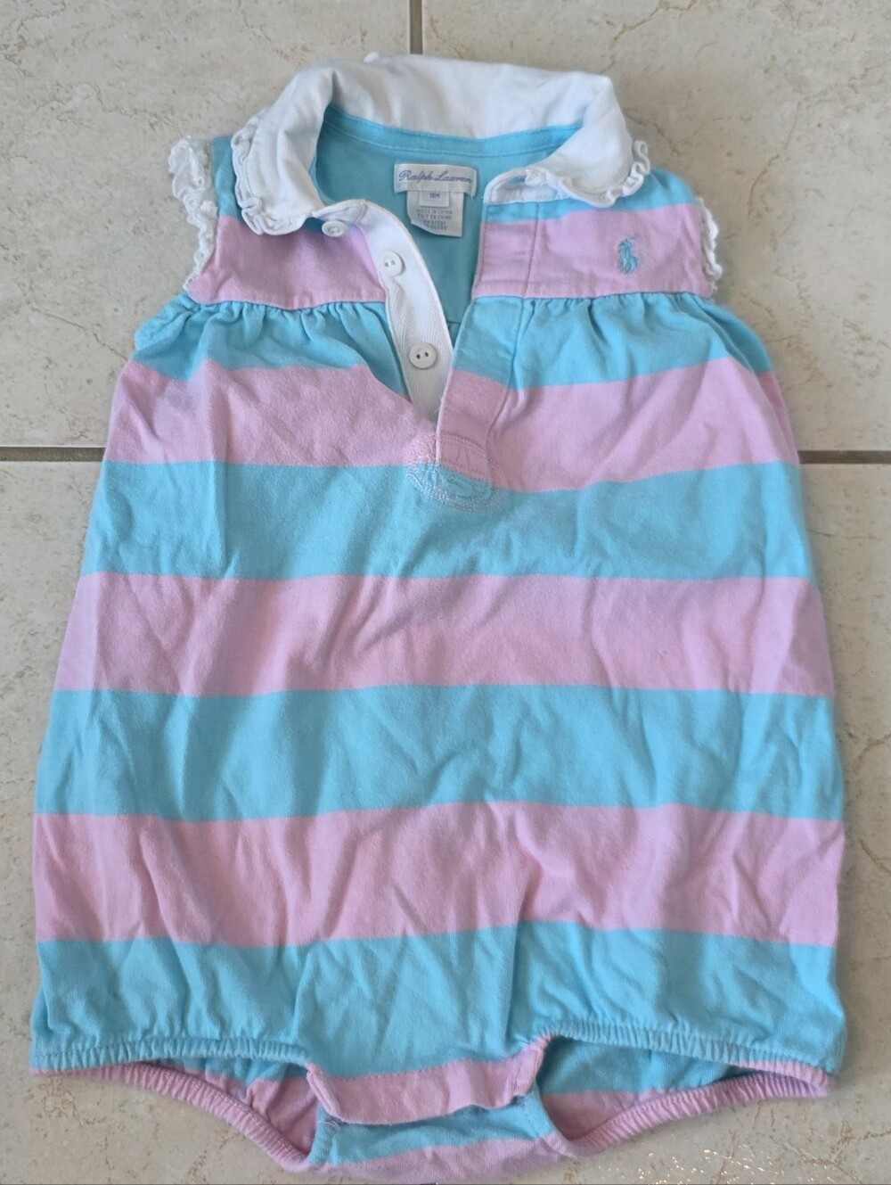 Ralph Lauren Baby Polo Dress - Light Blue & Pink